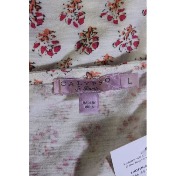 Calypso Saint Barth Womens Jersey Knit Abstract Printed Tee T-Shirt White Size L - Picture 4 of 6